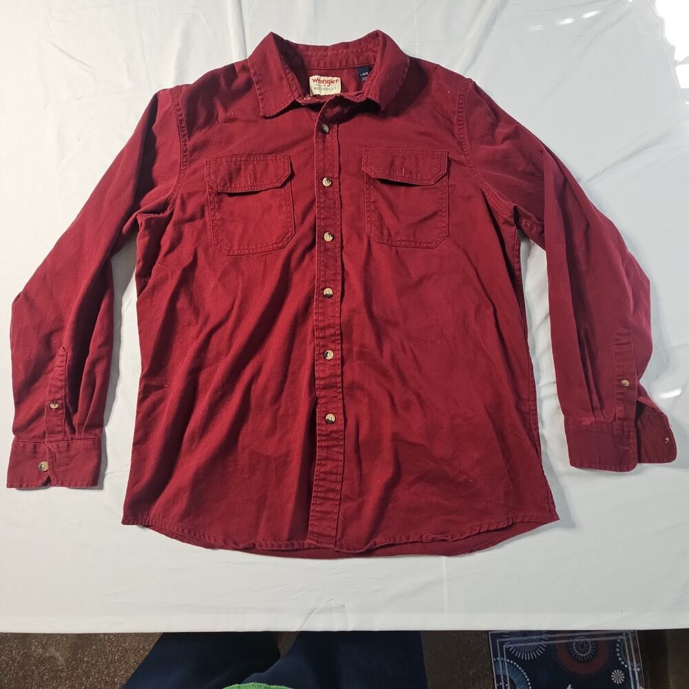 Wrangler Authentic Mens Large Burgundy Button Down